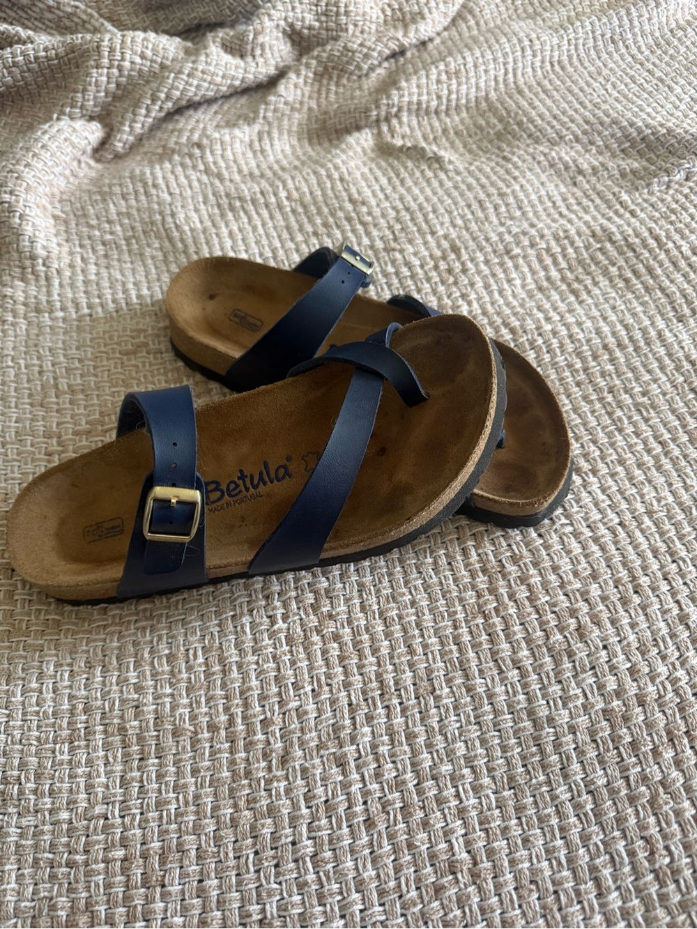 Betula by Birkenstock Navy Strappy Cork Footbed Sandals